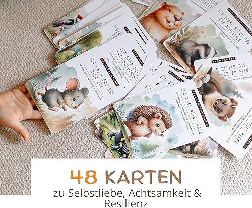 MINITALES 48 Affirmationskarten Kinder | Ich bin gut, wie Ich bin | Selbstbewusstsein stärken, Achtsamkeit & Resilienz | Gefühlskarten für Kinder & Selbstliebe Karten | Mutmachkarten - Kaedas