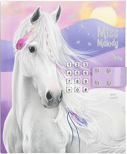 Depesche 12052 Miss Melody - Tagebuch mit Zahlen-Code und Sound in Violett, Buch mit Pferde-Motiv und 80 linierten, bunt illustrierten Seiten, ca. 18 x 15 x 3,5 cm - Kaedas