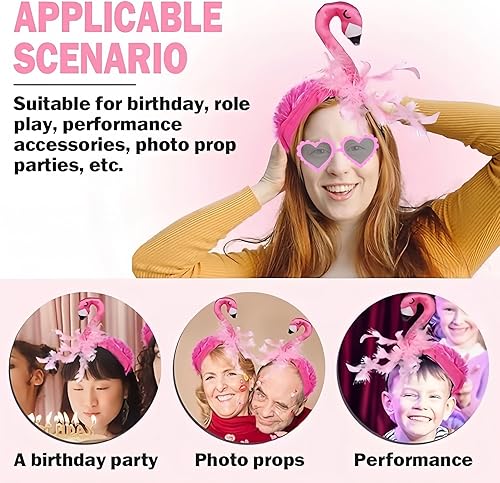 Sunshine smile Flamingo Kostüm Damen,Flamingo Haarreif,Flamingo Brille,Flamingo Tüllrock,Rosa Tüllrock Tutu Rock für Hawaii Kostüm Flamingo Party Karneval Mottoparty Fasching Kostüm Accessoires - Kaedas