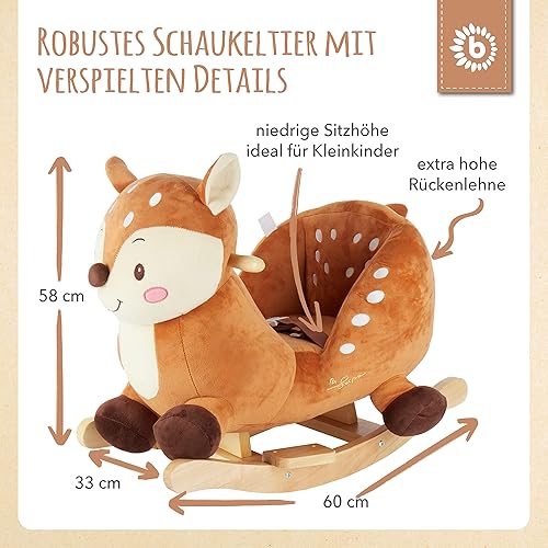 Bieco Plüsch Schaukeltier REH, 60 cm | Kinder Schaukelstuhl mit Sicherheitsgurt | Baby Schaukel | Kleinkind |Schaukelwippe ab 9 Monate | Schaukelpferd Holz - Kaedas