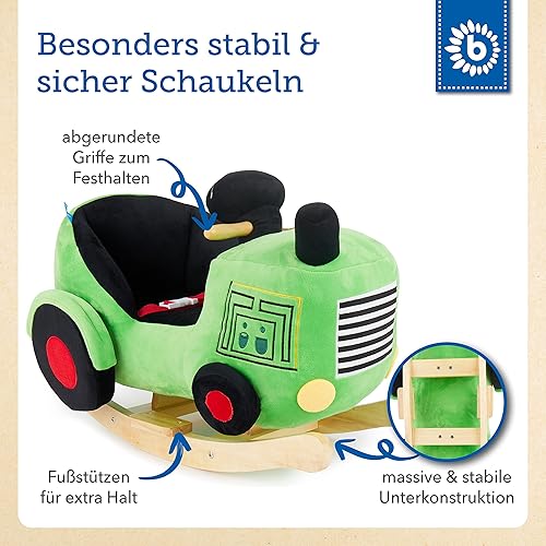 Bieco Plüsch Schaukeltier REH, 60 cm | Kinder Schaukelstuhl mit Sicherheitsgurt | Baby Schaukel | Kleinkind |Schaukelwippe ab 9 Monate | Schaukelpferd Holz - Kaedas