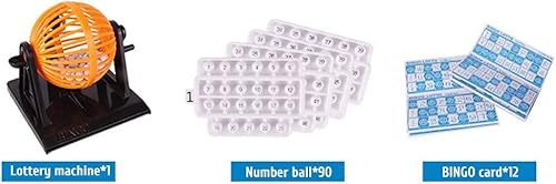 Rvtkak Bingo Spiel Set, Bingo-Bälle, Traditionelles Familien-Partyspiel Spiel, Inklusive Rundkäfig 90 Zahlenbälle 12 Karten Familienspiel, Bingo-Spiele Kinder, Weihnachten - Kaedas