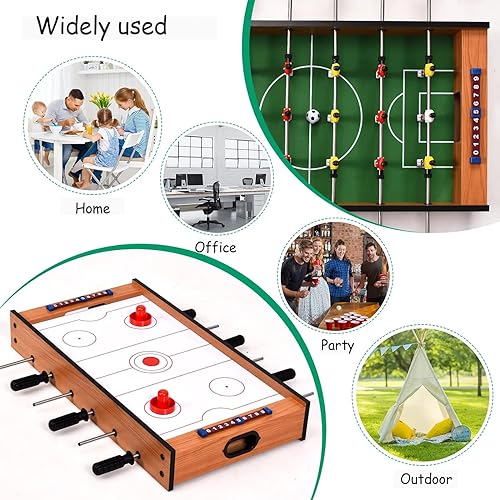 FCOUMY Multi Spieltisch, 2 in 1 Spieltisch Kombi Mini Kickertisch Fußballspiel-Tisch mit Gleit Hockey, Holz Tischkicker für Familie, Eltern-Kind Interaktiv, für Kinder - Kaedas