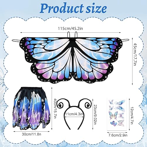 Kinwers Schmetterling Kostüm Kinder,4 Stück Kostüm Schmetterling Kinder Mädchen Schmetterlingsflügel mit Maske Haarreif Gazerock,Halloween Kostüm Karneval Fasching Cosplay - Kaedas