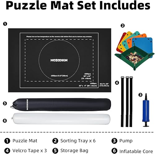 MOZOOSON Puzzlematte für 1500 Puzzle Teile, Puzzle Matte Roll Up Puzzle Aufbewahrung, Puzzle Roll Storage Mat für Bis 500 1000 1500 Puzzle Zubehör Aufbewahrung mit Praktisches Puzzle Zubehör - Kaedas