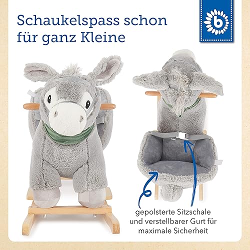 Bieco Plüsch Schaukeltier REH, 60 cm | Kinder Schaukelstuhl mit Sicherheitsgurt | Baby Schaukel | Kleinkind |Schaukelwippe ab 9 Monate | Schaukelpferd Holz - Kaedas
