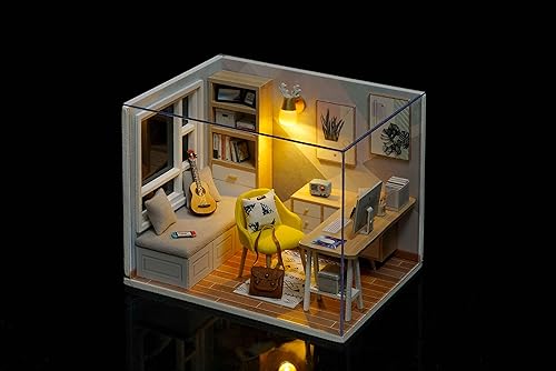CUTEROOM DIY Miniatur Puppenhaus Kits Handwerk Holz Puppenhaus Modell Kits mit LED-Licht und Katzenmodell - Kaedas
