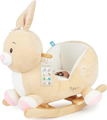 Bieco Plüsch Schaukeltier REH, 60 cm | Kinder Schaukelstuhl mit Sicherheitsgurt | Baby Schaukel | Kleinkind |Schaukelwippe ab 9 Monate | Schaukelpferd Holz - Kaedas